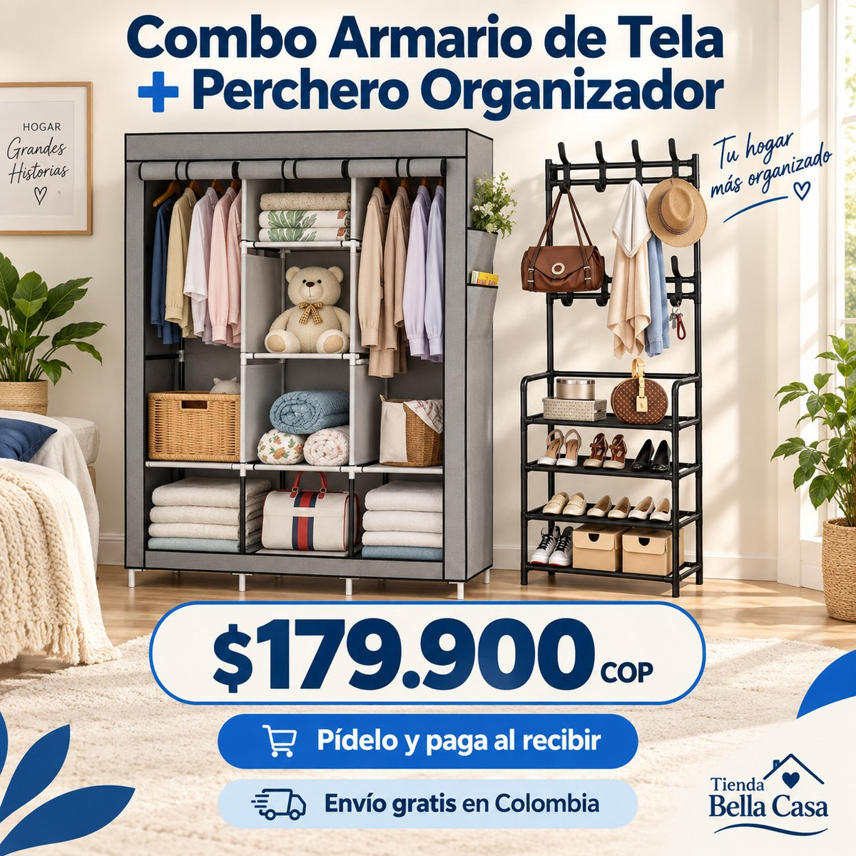Combo Armario de Tela + Perchero Organizador por $179.900 COP, con envío gratis en Colombia y pago al recibir