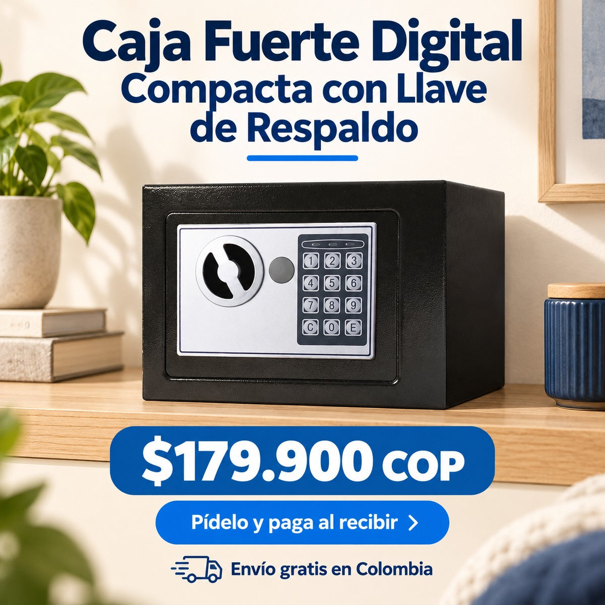 Caja Fuerte Digital Compacta con Llave de Respaldo por $179.900 COP, con envío gratis en Colombia y pago al recibir