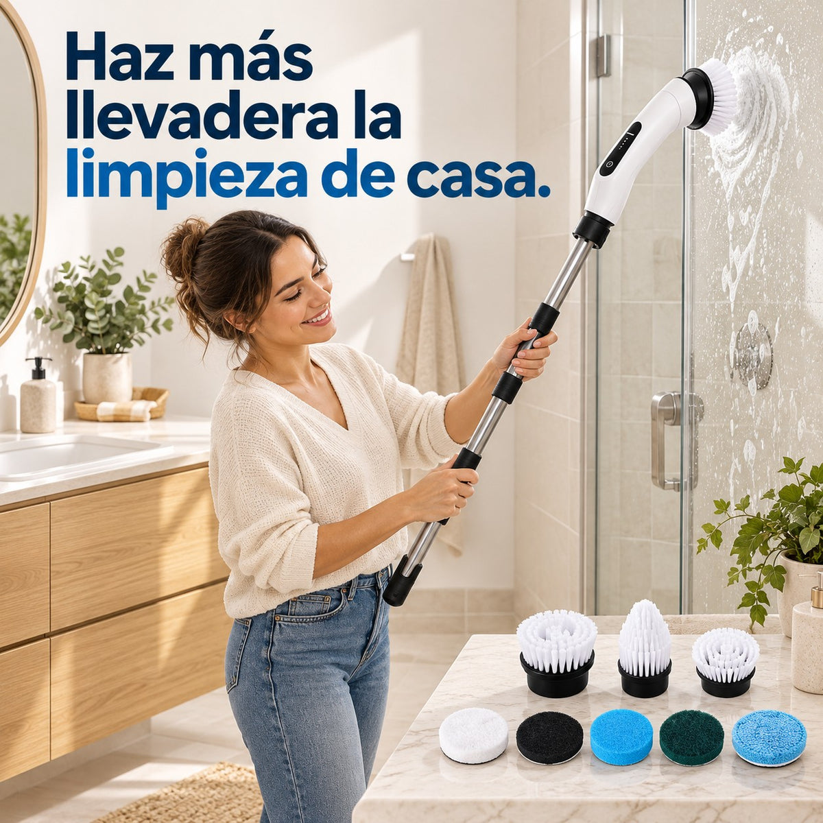 Idea de uso de cepillo eléctrico de limpieza 9 en 1 extensible en el hogar: Haz más llevadera la limpieza de casa.
