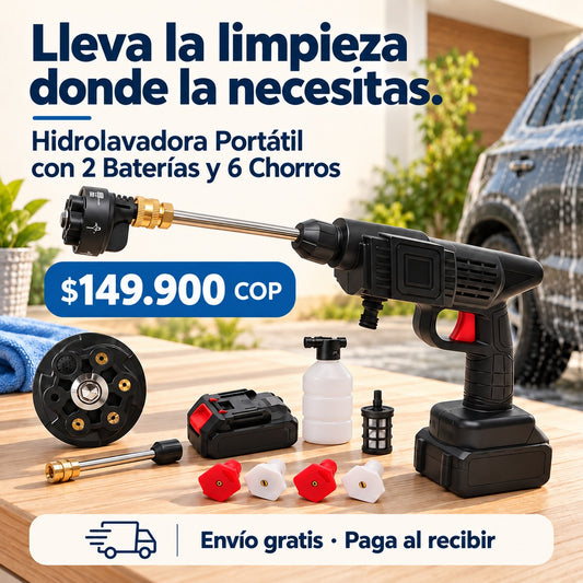 Hidrolavadora Portátil con 2 Baterías y 6 Chorros con precio de $149.900 COP, envío gratis y pago al recibir