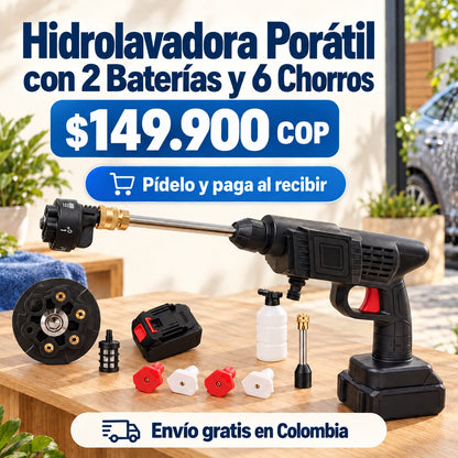 Hidrolavadora Portátil con 2 Baterías y 6 Chorros por $149.900 COP, con envío gratis en Colombia y pago al recibir