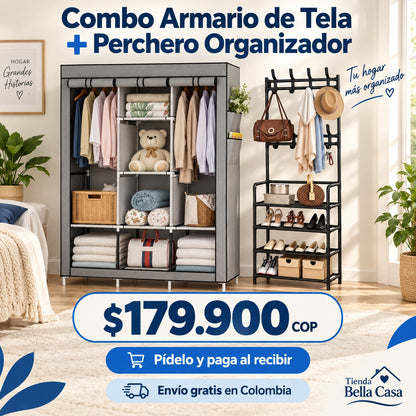 Combo Armario de Tela + Perchero Organizador por $179.900 COP, con envío gratis en Colombia y pago al recibir