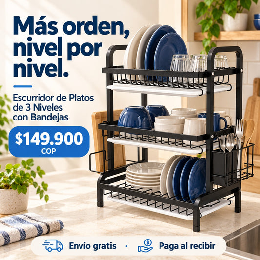 Escurridor de Platos de 3 Niveles con Bandejas con precio de $149.900 COP, envío gratis y pago al recibir