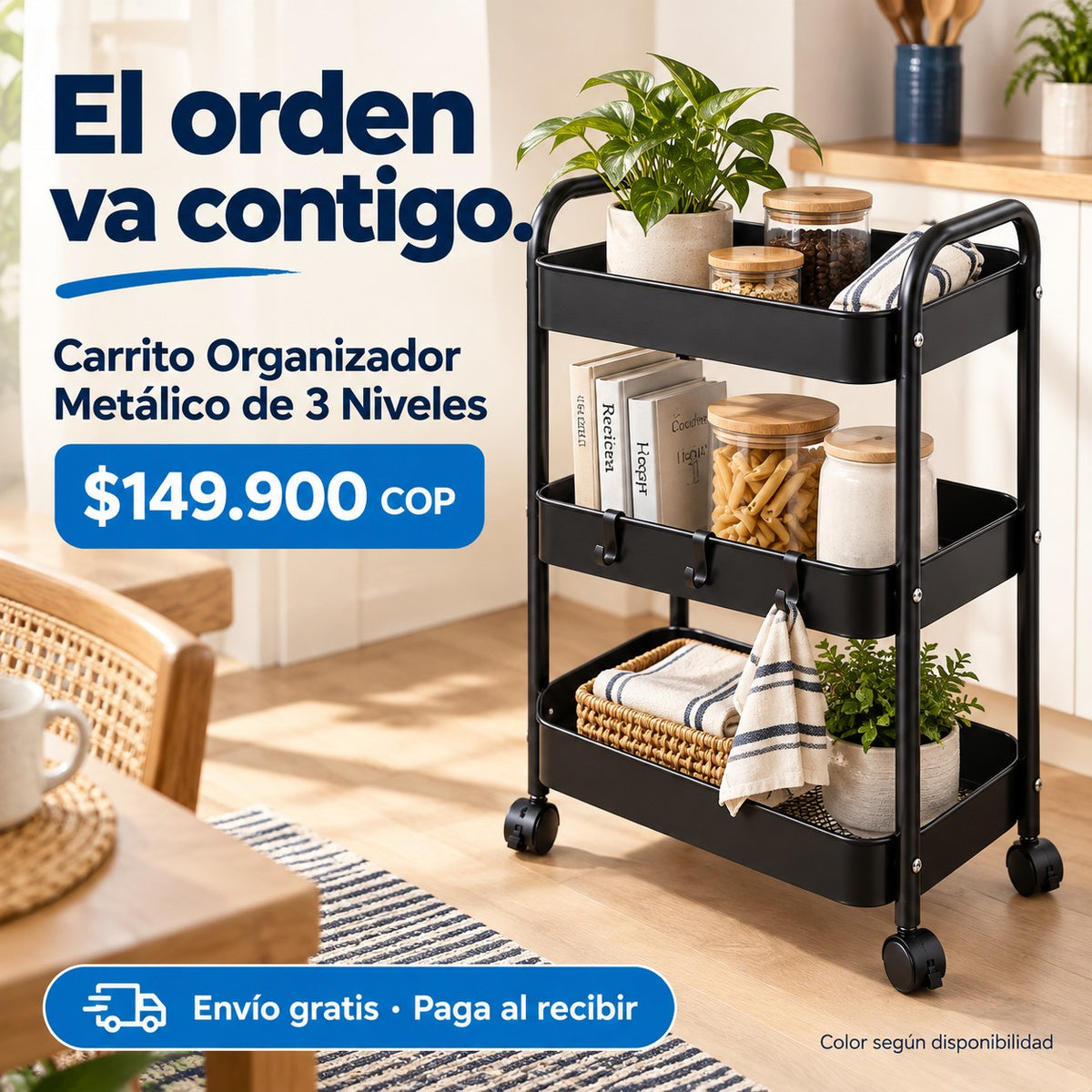 Carrito Organizador Metálico de 3 Niveles con precio de $149.900 COP, envío gratis y pago al recibir